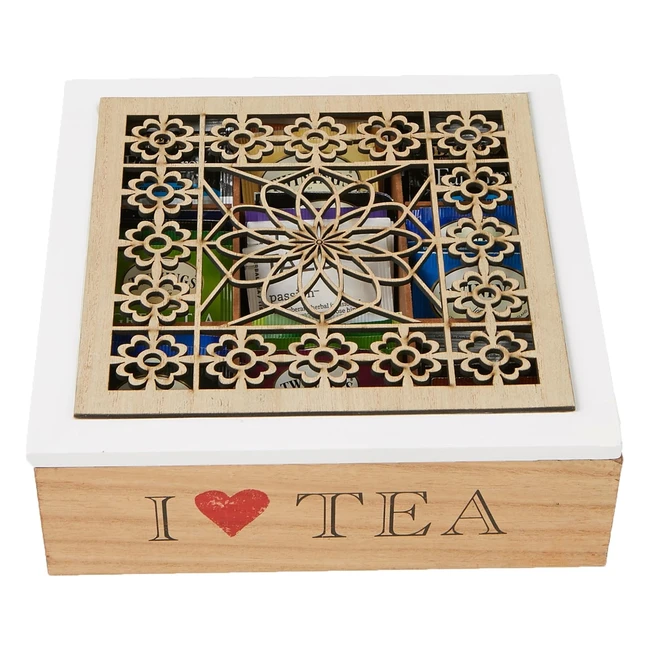 Organizador y clasificador de bolsas de té de madera - 9 compartimentos - Marrón/Blanco