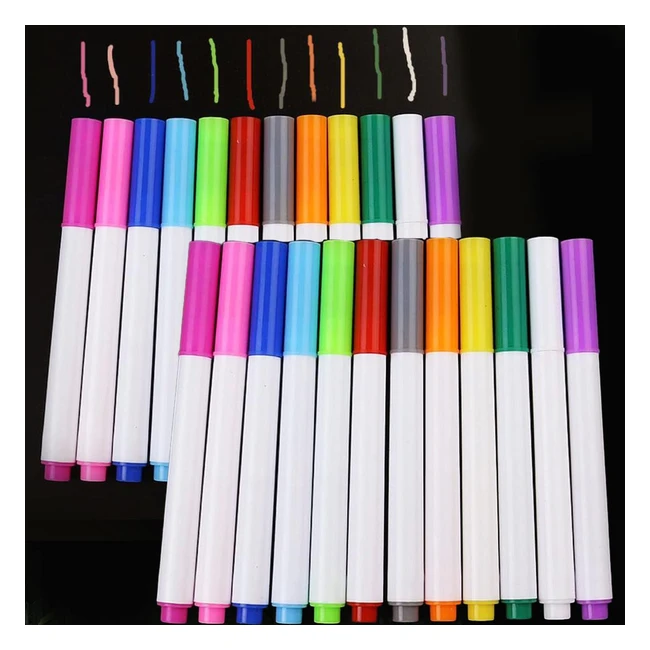 24 Bolígrafos de Dibujo Graffiti Líquido + 12 Pinceles Borrables para Pizarra Portátil