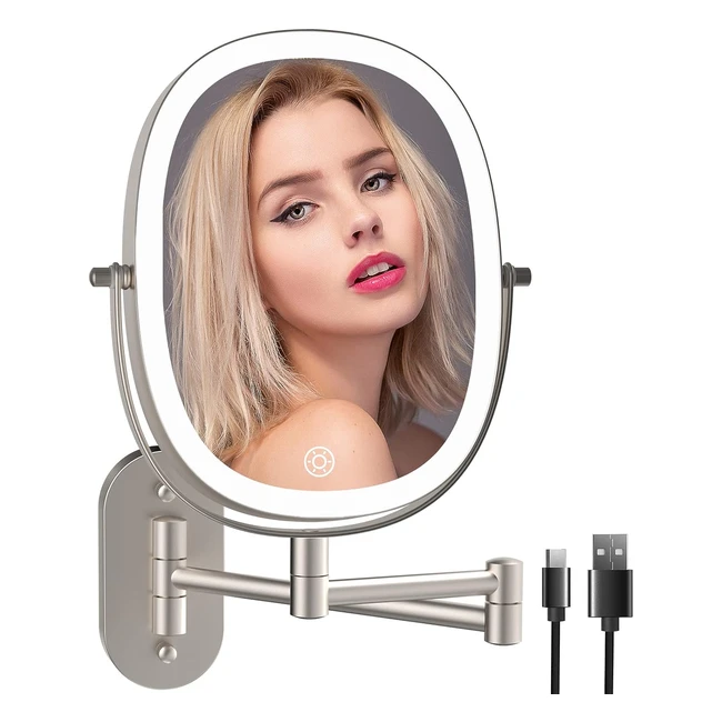 Espejo Cosmético Recargable con Iluminación LED 1x-7x - 3 Colores - Giratorio 360 - Para Baño y Hotel