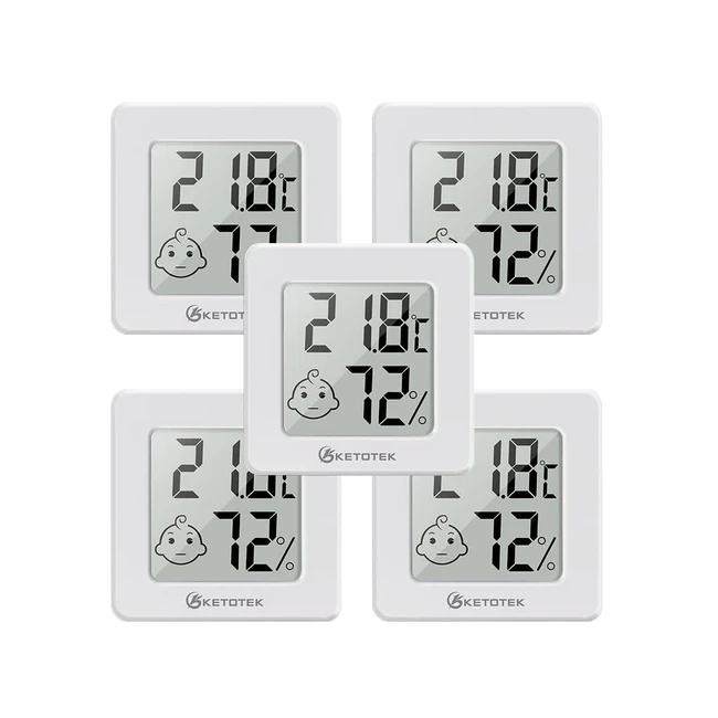 Ketotek Thermomètre Hygromètre Intérieur - Mesure Précise de Température et d'Humidité - Facile à Installer