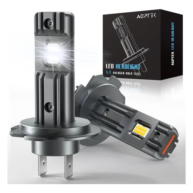 Bombilla LED H7 AGPTEK 60W 6000K 14000LM Coche - Sin Ventilador, Sin Polaridad, Impermeable