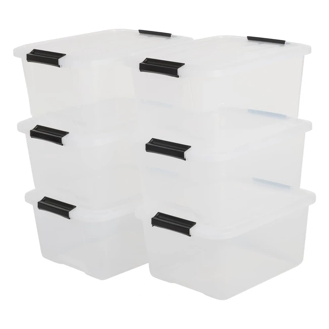 Iris Ohyama 4er Set Stapelbare Aufbewahrungsboxen 15 l mit Clips für Wohnzimmer Schlafzimmer Garage - Top Box TB15 Transparent