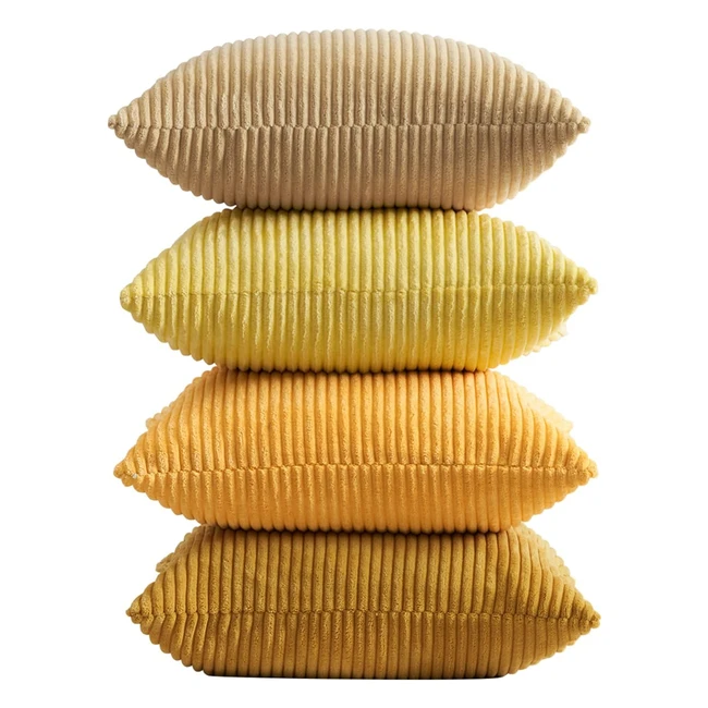 Lot de 4 housses de coussin jaune 40x40cm en velours côtelé - Décoration chambre salon maison