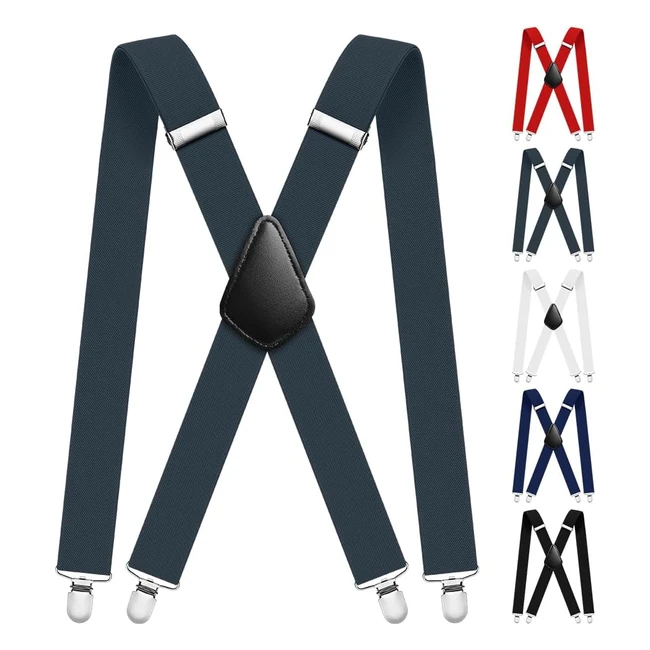 Bretelles Homme Larges Réglables - 4 Clips - Confortables et Élégantes - Gris