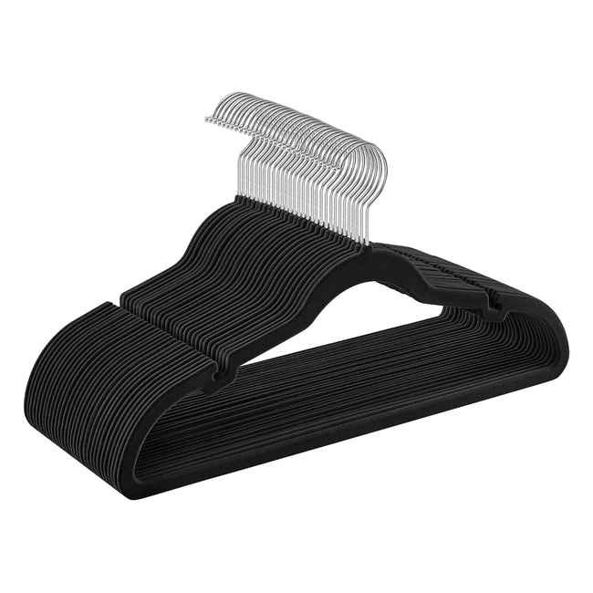 Perchas de terciopelo Songmics - Juego de 30 piezas - Antideslizantes - Ranuras para hombros - Gancho giratorio 360 - Negro