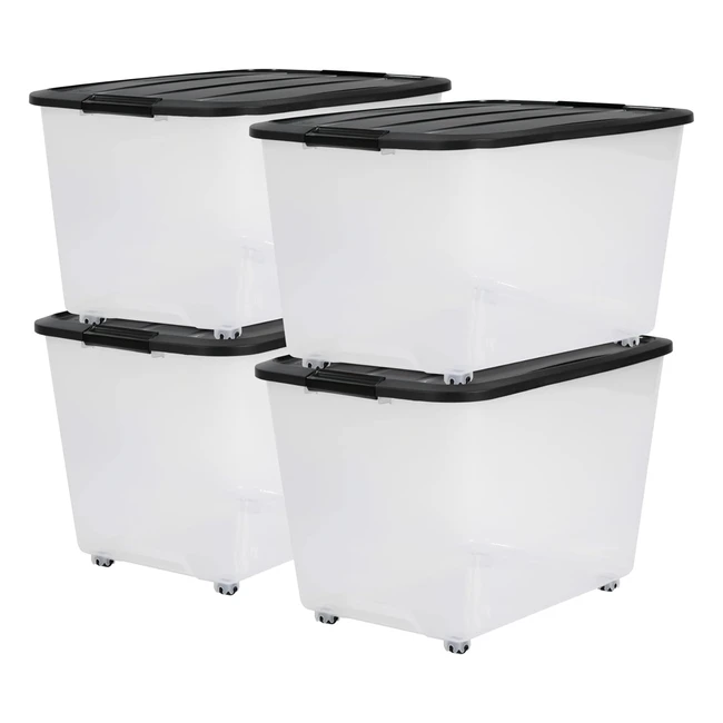 Iris Ohyama Kunststoff-Aufbewahrungsbox 60L Set mit 4 Boxen BPA-frei TBR60 Schwarz Stapelbar