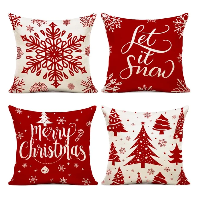 Lot de 4 Housses de Coussin Noël 40x40 - Décoration Taie d'Oreiller pour Noël