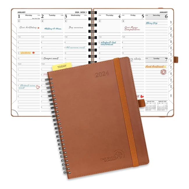 Poprun 2024 Diary A5 Week to View Spiral Bound Soft Cover Vertical Planner