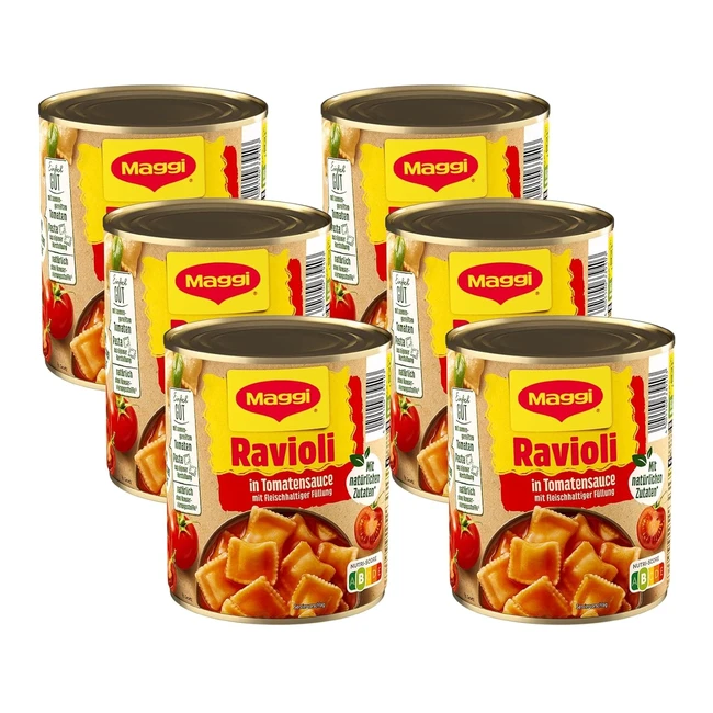 Maggi Ravioli in Tomatensauce, gefüllt mit würzigem Fleisch, 6er Pack (6 x 800 g) - Leckeres Fertiggericht für Camping