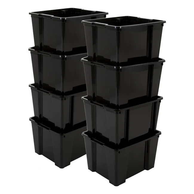 Iris Ohyama Kunststoffaufbewahrungsbox 30L Garage 8er-Set HB30 Schwarz Stapelbar