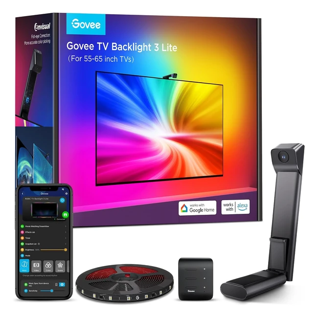 Govee TV Backlight 3 Lite - Fisheye Correction - Sync to 55-65 inch TVs - 36m RGBICW WiFi TV LED Backlight - 4 Colors in 1 - Voice and App Control