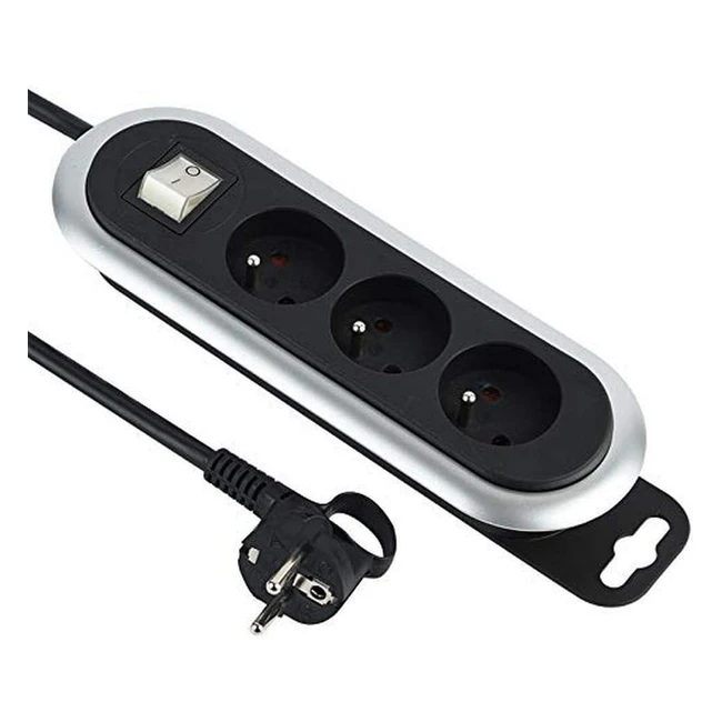 Electraline 30931 Bloc 3 Prises Enrouleur de Câble avec Interrupteur et Fiche Plate Rallonge Multiprise 3m Noir