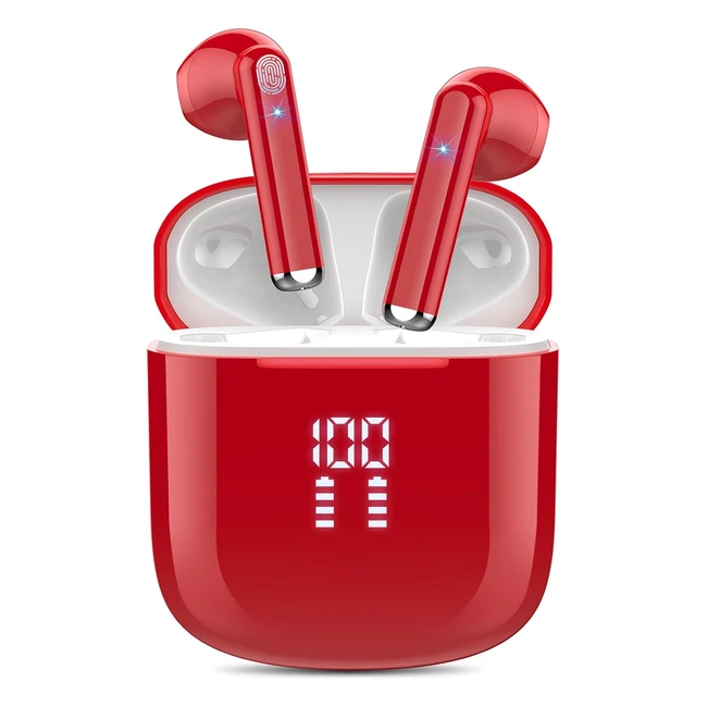 OYIB Wireless Earbuds Mini Bluetooth 53 Headphones - Hifi Stereo, ENC Noise Cancelling, Touch Control - Deep Red