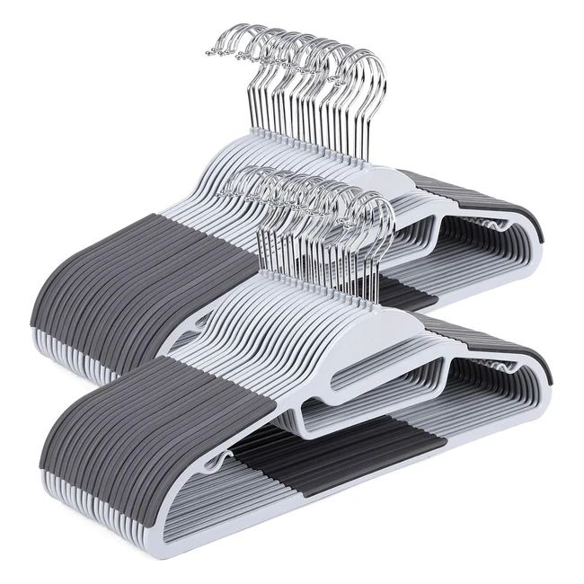 Songmics Set of 50 Plastic Hangers - U-Shaped Opening, Non-Slip, Space-Saving - 0.5cm Thick, 41.5cm Long, 360 Swivel Hook - Light and Dark Grey (CRP41G50)