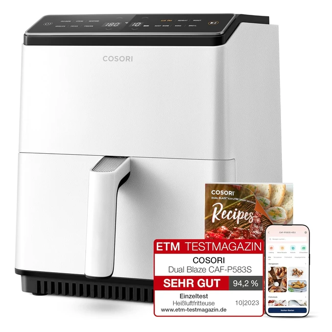 Cosori Heißluftfritteuse XXL Dual Blaze 64 l 18 kg WiFi verbunden Airfryer mit 12 Multifunktionen 90 Online-Rezeptbuch Voll-Touchscreen 1700 W Weiß