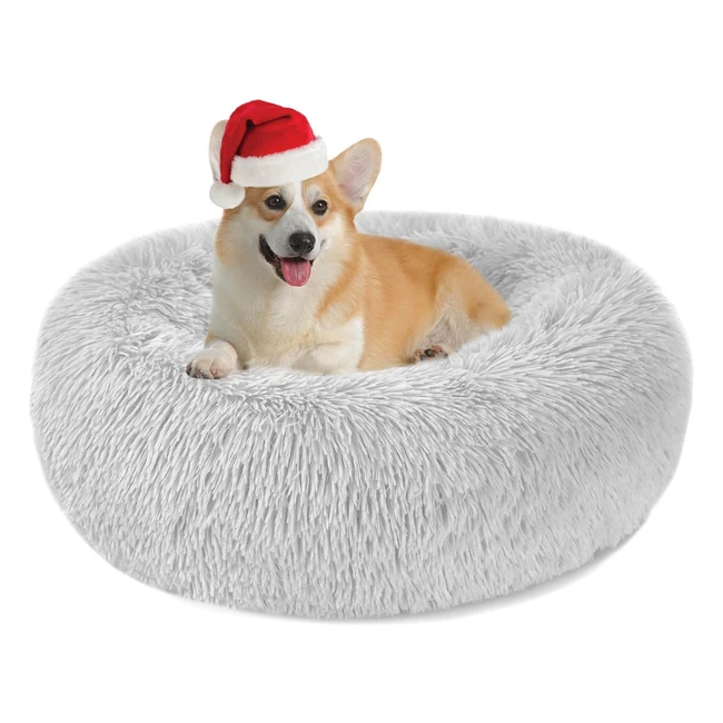 Calming Dog Cat Donut Bed - Fluffy Plush - Anti Anxiety - Washable - Grey