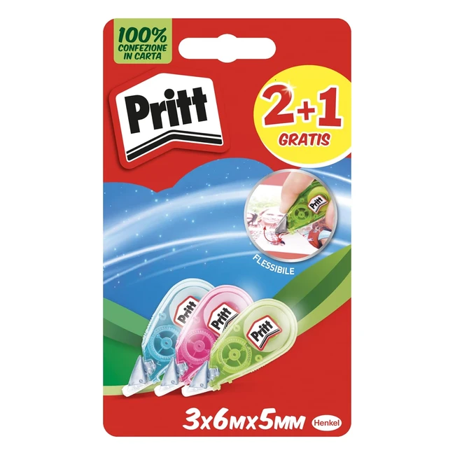 Pritt Micro Roller Correttore a Nastro - Design Colorato - Confezione da 3 - 5mmx6m