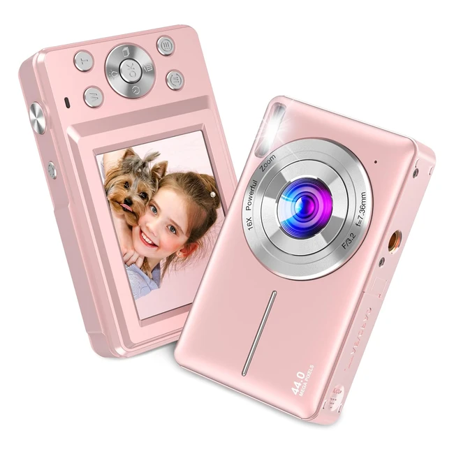 Digital Camera NSOELA - FHD 1080p 44MP Compact Camera with 16x Digital Zoom - Portable Mini Camera for Teens, Kids, Beginners - Pink