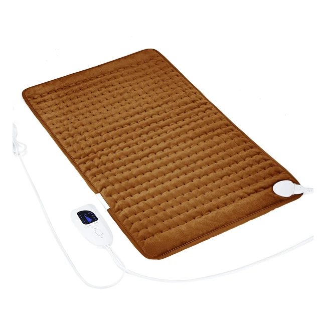 Electric Heating Pad for Back Pain Relief - 6 Heat Levels - Auto Shut Off - Machine Washable - Brown 33x17