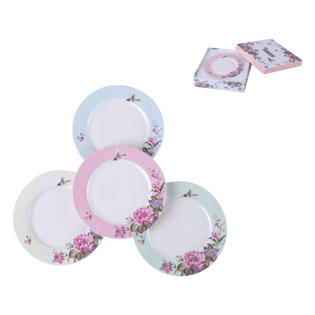 Juego Platos Porcelana 1778cm Vintage Pájaros Mariposas Flores 4 Unidades