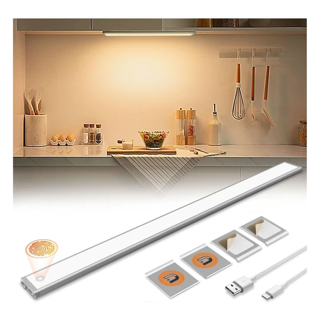 Accwork Design Tactile LED Réglette LED Cuisine 58cm 4500mAh Détecteur de Mouvement Intérieur Lampe de Placard sans Fil 3000-6500K 3 Modes d'éclairage Rechargeable par USB Veilleuse