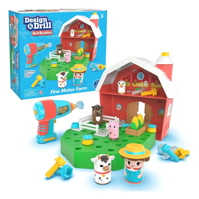 Set di Costruzione Fienile Bolt Buddies Design Drill - Gioco Basato sulla Fattoria - Giocattoli da Costruzione STEM per Bambini dai 3 Anni