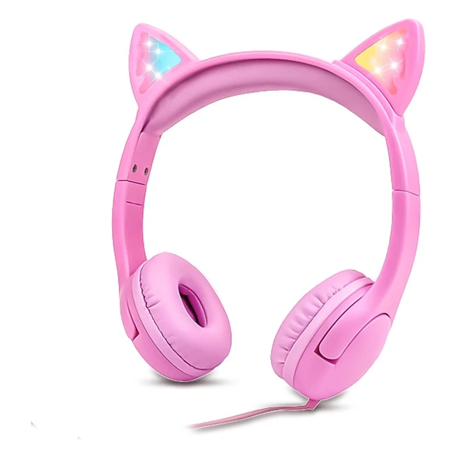 Olyre Girls Headphones with LED Light Up Cat Ears - 85dB Hearing Protection - Pink