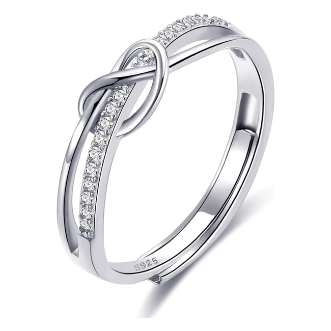 925 Sterling Silver Love Knot Rings for Women - Adjustable Open Finger Feather Rings - Jewelry Gifts - Crossed Rings with Cubic Zirconia