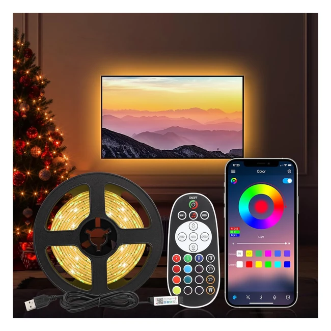 DIYIFE TV LED Lights Music Sync 3m - Backlights for 32-45 inch TV - Remote Bluetooth - 5050 RGB - 16 Million Colors - Timer Function