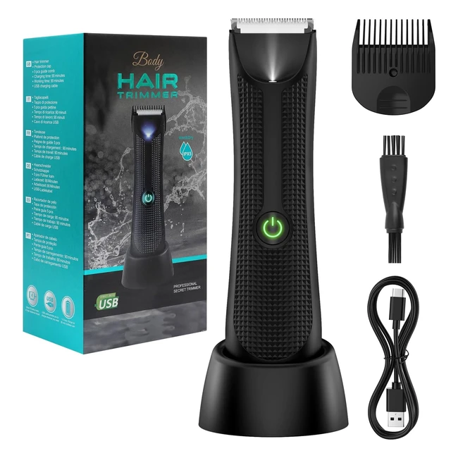 Vexloria Body Hair Trimmer for Men - Ceramic Blade, LED Light, Wet/Dry, USB Charging - Black