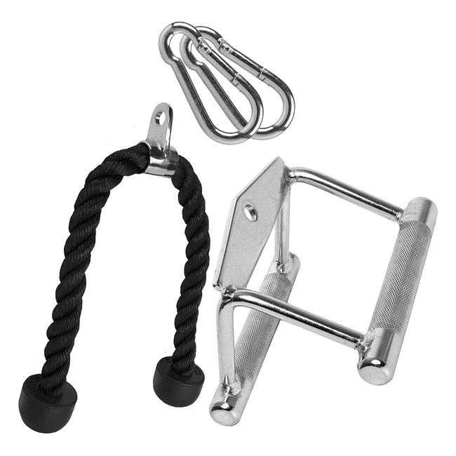 Set Tricipiti Corda CPSports 70 cm - Manico Parallelo Acciaio Pieno 14 cm - 2 Moschettoni 80 mm x 8 mm - Cinghie Sollevamento Bicipiti Tricipiti - Antiscivolo Cromato