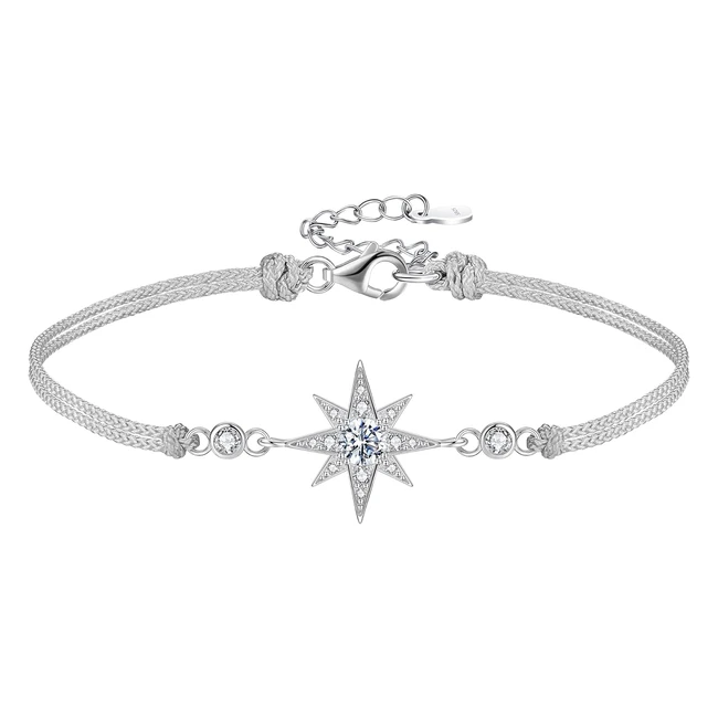 Fzeni Women's North Star Bracelet - 925 Sterling Silver, Adjustable, Friendship Braided, Gift Box