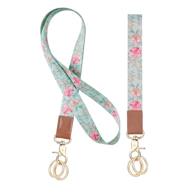 Vicloon Cordon Tour de Cou 2pcs - Porte Badge Lanyard Strap Neck - Impression Double Face - Clip Détachable - Idéal pour Identification Clés Téléphone Portable - Pivoine