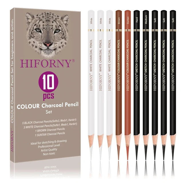 Juego de 10 lápices de carbono Hiforny para dibujar, sombrear, mezclar y retratar