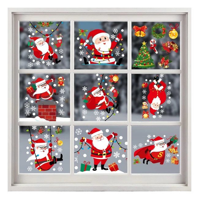 Ventana de Navidad Autoadhesiva - Copos de Nieve y Papá Noel - PVC Extraíble