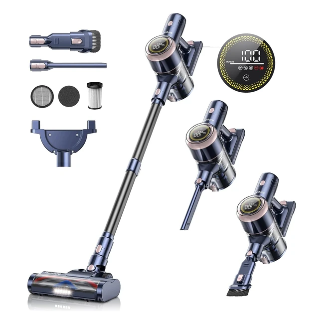 Honiture S15 Cordless Vacuum Cleaner 38kPa - Powerful Stick Vacuum with Touch Display - 60 mins Runtime - Lightweight Anti-Tangle - for Hardwood Floor Carpet Car Pet Hair