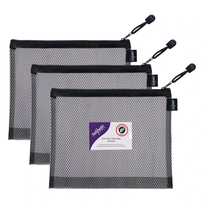 Snopake A5 High Capacity Black EVA Mesh Zippabag Pack of 3 - Heavy Duty Bag with Hanging Loop and Business Card Holder