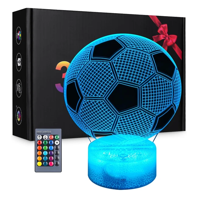 Lampe 3D Football Zawaer - Cadeau Enfants - Effets Visuels 3D - Télécommande Incluse