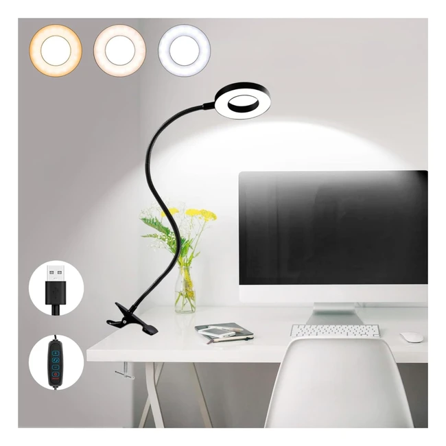 Lampe de lecture pince JigerJS USB 48 LED - Protection yeux - Col cygne flexible - 360° - 3 couleurs - 10 niveaux de luminosité