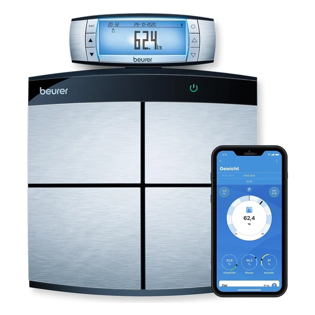 Beurer BF 1000 Superprecision Diagnosewaage - Präzise Körperwaagen für Ganzkörperanalyse mit App - Messung des viszeralen Fettanteils - Separates Display für einzelne Körperbereiche