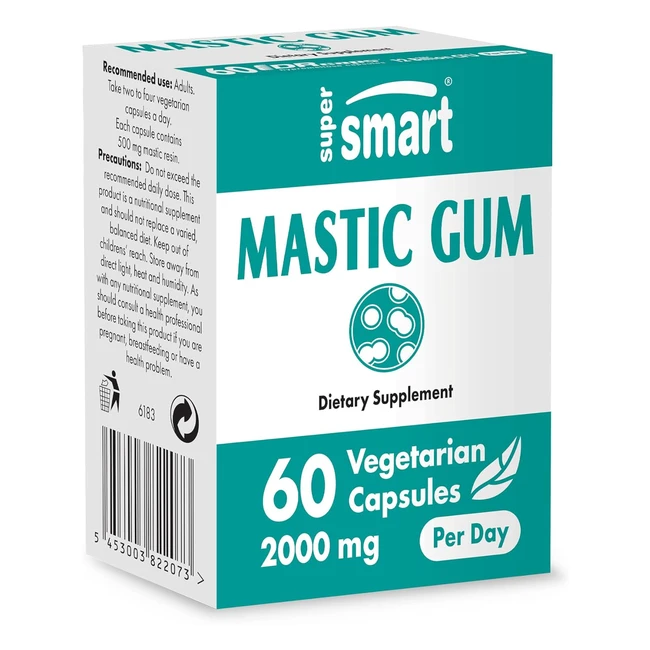 Supersmart Mastic Gum 2000 mg - Tratamiento Natural para Helicobacter Pylori - 60 Cápsulas Vegetarianas