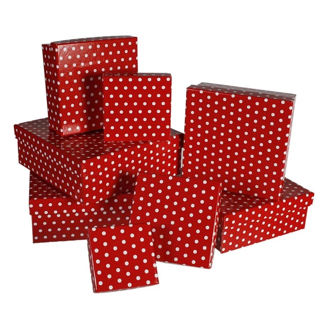 Cajas de Regalo Rojas con Puntos Blancos - Juego de 8 - Papel 225 x 225 x 8