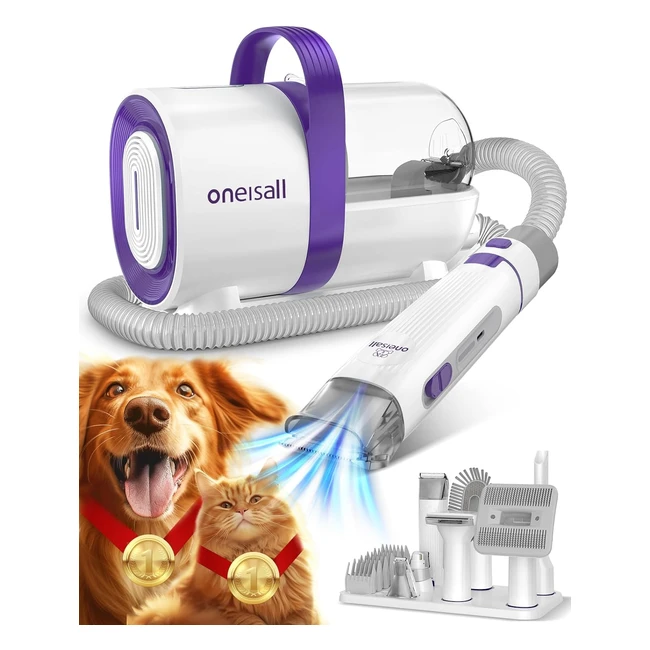 Oneisall Dog Grooming Vacuum Kit - Professional Pet Grooming Clippers with 7 Tools - Shedding, Trimming, Deshedding - 15L
