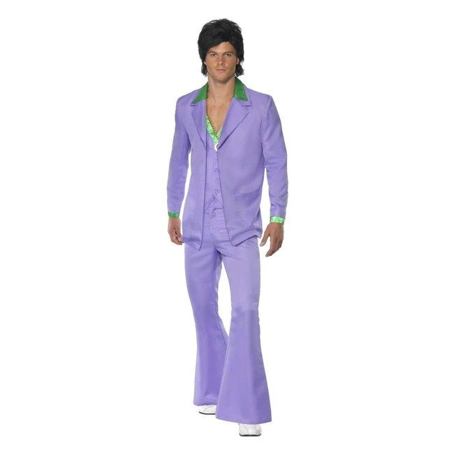 Disfraz traje lavanda años 70 con chaqueta, camisa y chaleco - Tallas 42-44