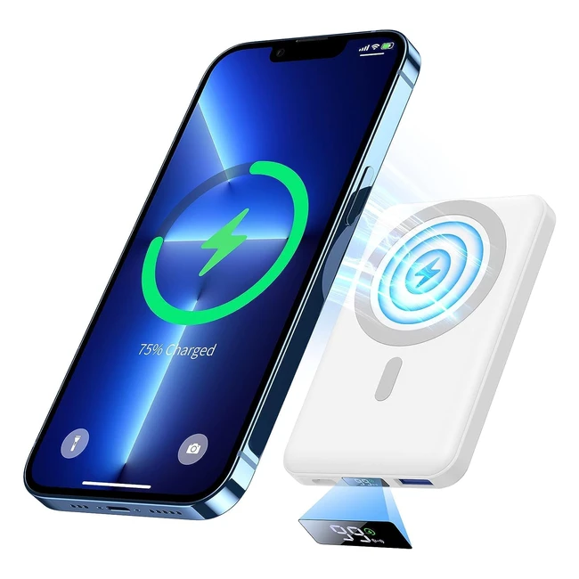Magnetic Power Bank 10000mAh - Yiisonger 15W Wireless Fast Charging - Portable Charger Battery Pack - PD 20W QC 22.5W - USB Type C Compatible - iPhone 15/14/13/12 Series - White