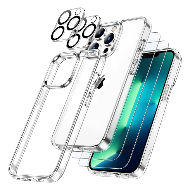 JETech 3 in 1 Case for iPhone 13 Pro 6.1inch | Shockproof Bumper | Full Coverage Tempered Glass | 2-Pack Screen Protector | Camera Lens Protector