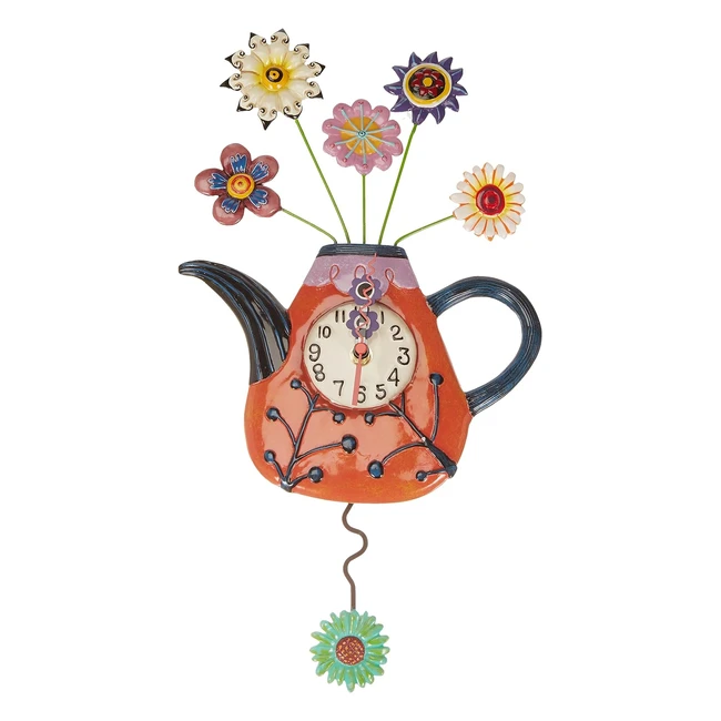 Horloge murale Allen Designs P9014 rouge avec fleurs résine 42 cm