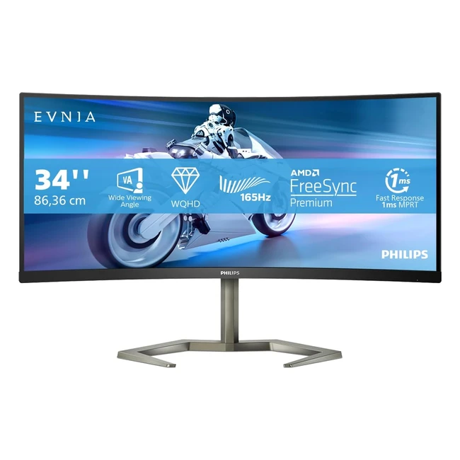 Monitor Gaming Curvo Philips Evnia WQHD 34 Pollici 165Hz Freesync Premium
