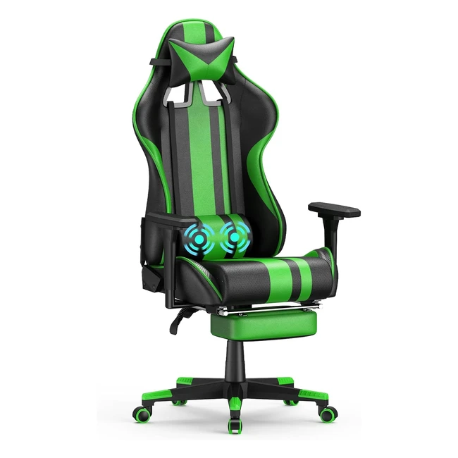 Silla Gamer Soontrans - Masaje Vibratorio - Soporte Lumbar - Reposapis - Reposacabezas - Piel Acolchada - Juegos de YouTube