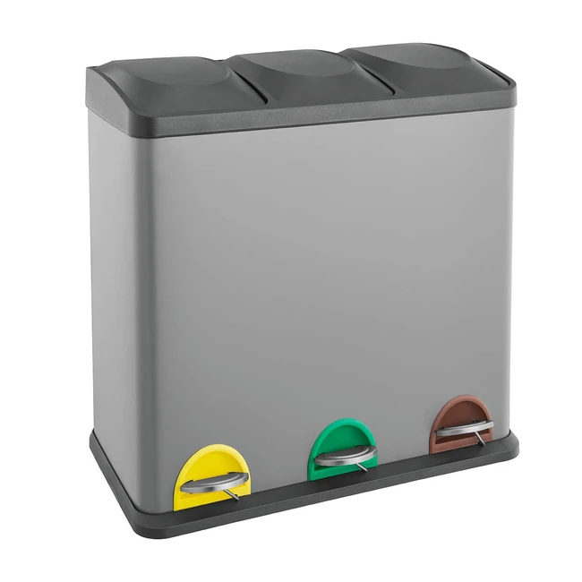 Svita TC3X20 Graue Küchenabfalltonne 60 Liter 3 x 20 Liter Triple XXL Mülltrennung Pedalabfalltonne